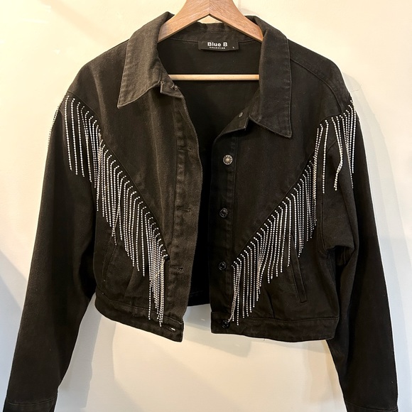 Rhinestone fringe denim jacket - Picture 1 of 2